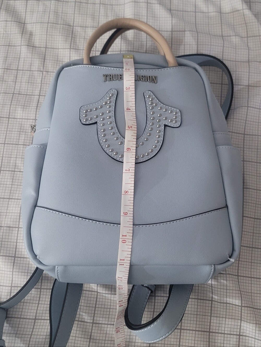 True Religion Powder Blue Mini Backpack with Studded Logo